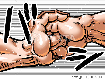 拳を掌で受け止める劇画漫画風イラスト 108014311