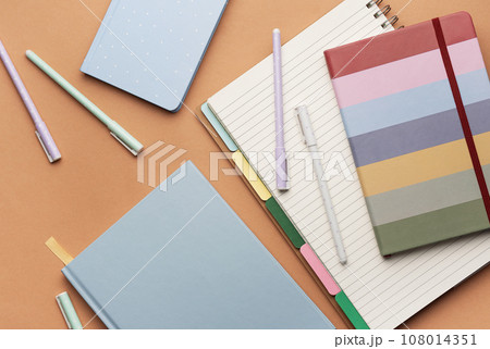 Flat lay, top view office table desk. 108014351