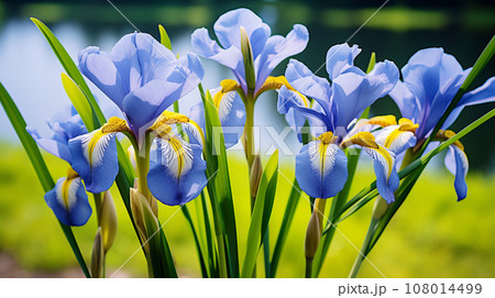 ダッチアイリス　花　青紫　背景素材 108014499