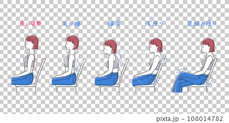 椅子に座る女性のイラストセット 108014782