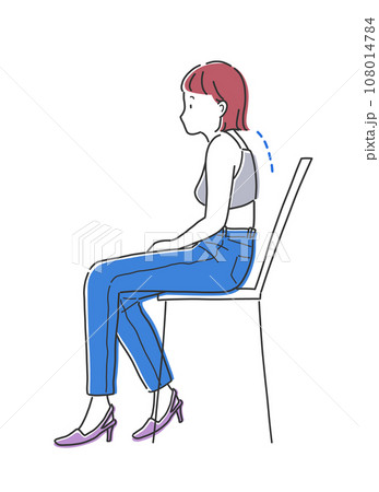 姿勢が悪い女性のイラスト素材 姿勢が悪い女性のイラスト素材 108014784