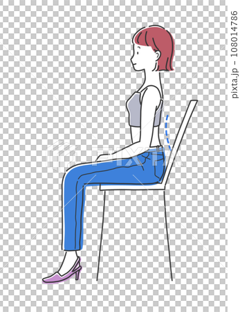 Illustration material of a woman sitting on a chair with her back arched 108014786