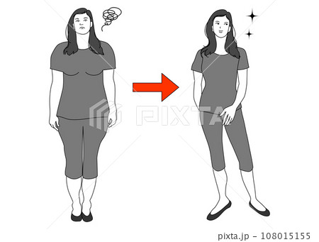 太っている女性と痩せている女性 ビフォーアフター 108015155