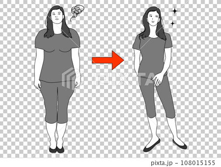 太っている女性と痩せている女性 ビフォーアフター 108015155