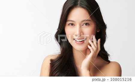 Beautiful young asian woman with clean fresh skin on white background, Face care, Facial treatment, Cosmetology, beauty and spa, Asian women portrait. 108015216