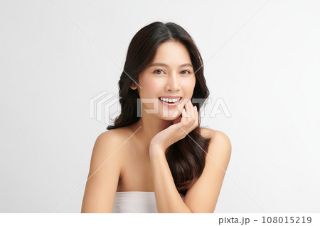 Beautiful young asian woman with clean fresh skin on white background, Face care, Facial treatment, Cosmetology, beauty and spa, Asian women portrait. 108015219