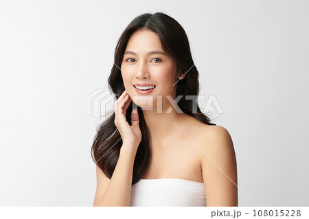 Beautiful young asian woman with clean fresh skin on white background, Face care, Facial treatment, Cosmetology, beauty and spa, Asian women portrait. Beautiful young asian woman with clean fresh skin on white background, Face care, Facial treatment, Cosmetology, beauty and spa, Asian women portrait. 108015228