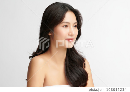 Beautiful young asian woman with clean fresh skin on white background, Face care, Facial treatment, Cosmetology, beauty and spa, Asian women portrait. 108015234