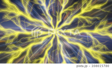 カミナリが放射状に広がる目立つ背景。YouTube動画やブログ記事のサムネイル作成に最適な背景。 カミナリが放射状に広がる目立つ背景。YouTube動画やブログ記事のサムネイル作成に最適な背景。 108015780