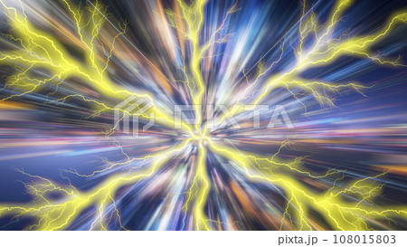 カミナリが放射状に広がる目立つ背景。YouTube動画やブログ記事のサムネイル作成に最適な背景。 108015803