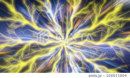 カミナリが放射状に広がる目立つ背景。YouTube動画やブログ記事のサムネイル作成に最適な背景。 108015804