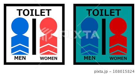 男子トイレと女性用メイク室の案内を表示する看板イラスト 男子トイレと女性用メイク室の案内を表示する看板イラスト 108015824