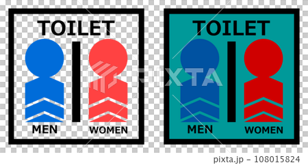 男子トイレと女性用メイク室の案内を表示する看板イラスト 男子トイレと女性用メイク室の案内を表示する看板イラスト 108015824
