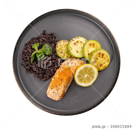 Roasted fish fillet served with wild rice Roasted fish fillet served with wild rice 108015884