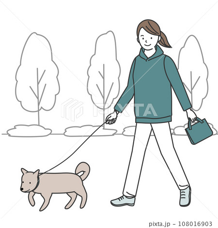 犬の散歩をする女性 108016903