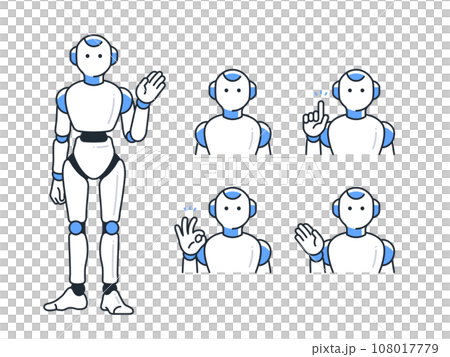 Simple vector icon illustration set material of humanoid AI robots in various poses 108017779