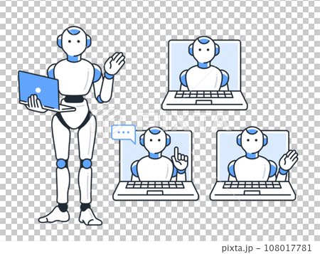 pcとヒューマノイド型AIロボットのシンプルなベクターイラストセット素材 pcとヒューマノイド型AIロボットのシンプルなベクターイラストセット素材 108017781