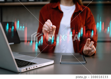 Attractive young european businessman using laptop with abstract forex chart. Investment and economy concept. in office Attractive young european businessman using laptop with abstract forex chart. Investment and economy concept. in office 108018133