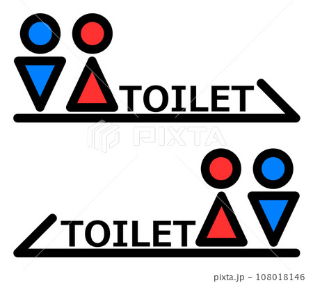 男子トイレと女性用メイク室の案内を表示する看板イラスト 男子トイレと女性用メイク室の案内を表示する看板イラスト 108018146
