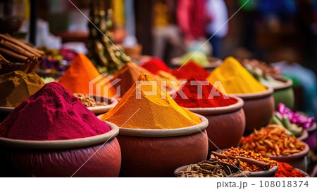 Various spices selection. multicolored powder dyes 108018374