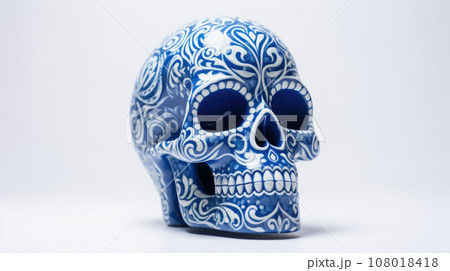 Typical Mexican skull painted isolated on white background. Panorama view. Dia de los muertos 108018418