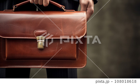 Closeup Of A Businessman Holding leather Briefcase Going To Work 108018618