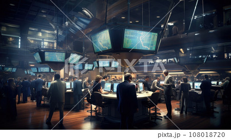 Panoramic view to trading floor of the stock exchange 108018720