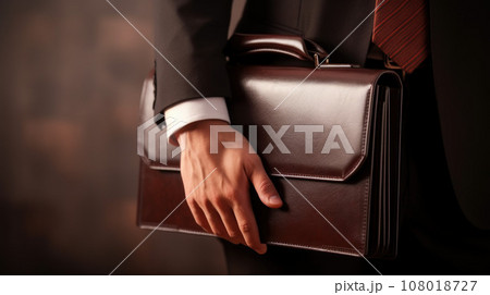 Closeup Of A Businessman Holding leather Briefcase Going To Work 108018727