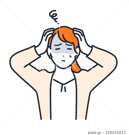 頭を抱えて悩むスーツを着た若い女性のシンプルなベクターイラスト素材 108018853