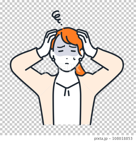 頭を抱えて悩むスーツを着た若い女性のシンプルなベクターイラスト素材 108018853