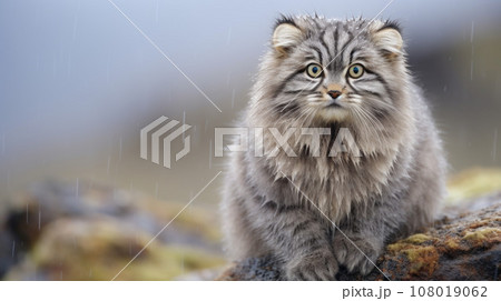 Manul or Pallas's cat, Otocolobus manul, cute wild cat from Asia Manul or Pallas's cat, Otocolobus manul, cute wild cat from Asia 108019062