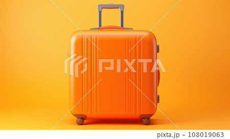 Stylish bright suitcase on orange background 108019063