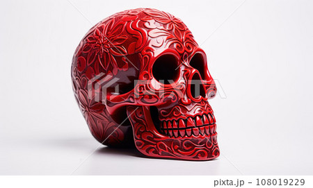 Mexican red skull painted isolated on white background. Dia de los muertos 108019229