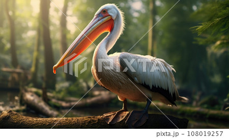 Great white pelican Pelecanus onocrotalus male during mating season, bird in family Pelecanidae 108019257