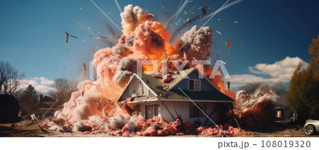 Collapsed after explosion rural house Collapsed after explosion rural house 108019320