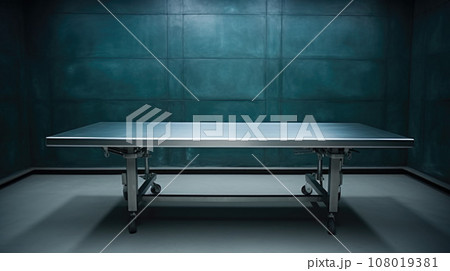 Empty metal bed in autopsy room. The table for dead body. Forensic doctor Empty metal bed in autopsy room. The table for dead body. Forensic doctor 108019381