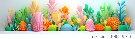 パステル調の植物たち（3D）横長 108019913