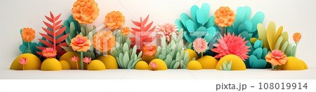 パステル調の植物たち（3D）横長 108019914