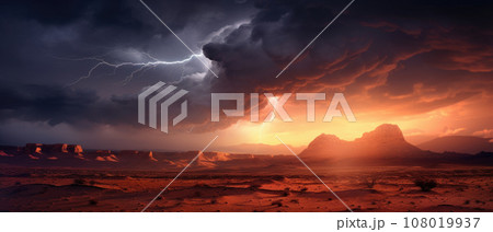 Classic southwest desert landscape with storm clouds and lightning Classic southwest desert landscape with storm clouds and lightning 108019937