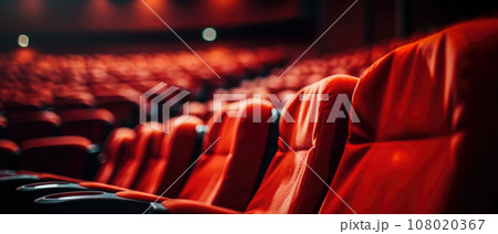 Empty cinema hall with red seats. Movie theatre 108020367