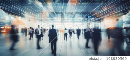 business people walking through office blurred 108020569