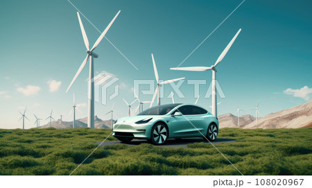 EV charging station for electric car in concept of green sustainable energy produced from renewable resources 108020967