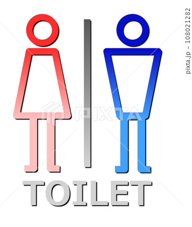 男子トイレと女性用メイク室の案内を表示する看板イラスト 108021282
