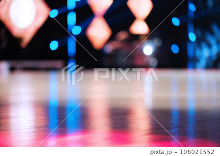 Stage with spotlights. Blurred background. Web banner. Design element 108021552