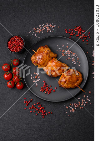 Delicious fresh chicken kebab with salt, spices and herbs 108022023