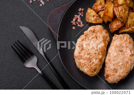 Delicious fresh chicken cutlets or meatballs with salt, spices and herbs Delicious fresh chicken cutlets or meatballs with salt, spices and herbs 108022071