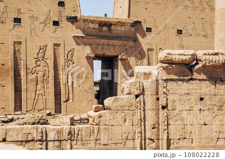 Ornate Details of an Egyptian Temple Facade. Egypt Summer Travel 108022228