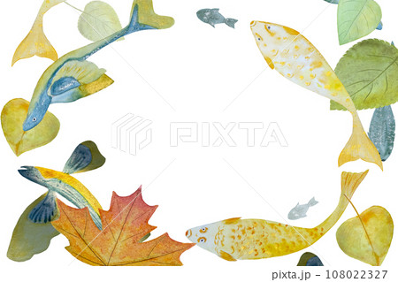 Watercolor hand-drawn fishes wreath on white Watercolor hand-drawn fishes wreath on white 108022327