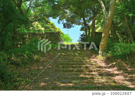 鳥取県米子市　伯耆「米子城」石垣と大山を望む曲輪 108022687