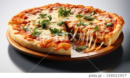 Pizza Margherita just mozzarella and tomato sauce with some fresh basil Pizza Margherita just mozzarella and tomato sauce with some fresh basil 108022957